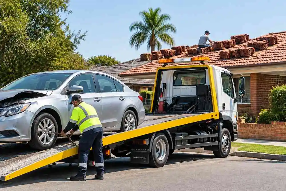 Tow Truck Loading Damaged vehicle